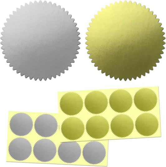 100-pack MinStampel stickers i guld och silver.
